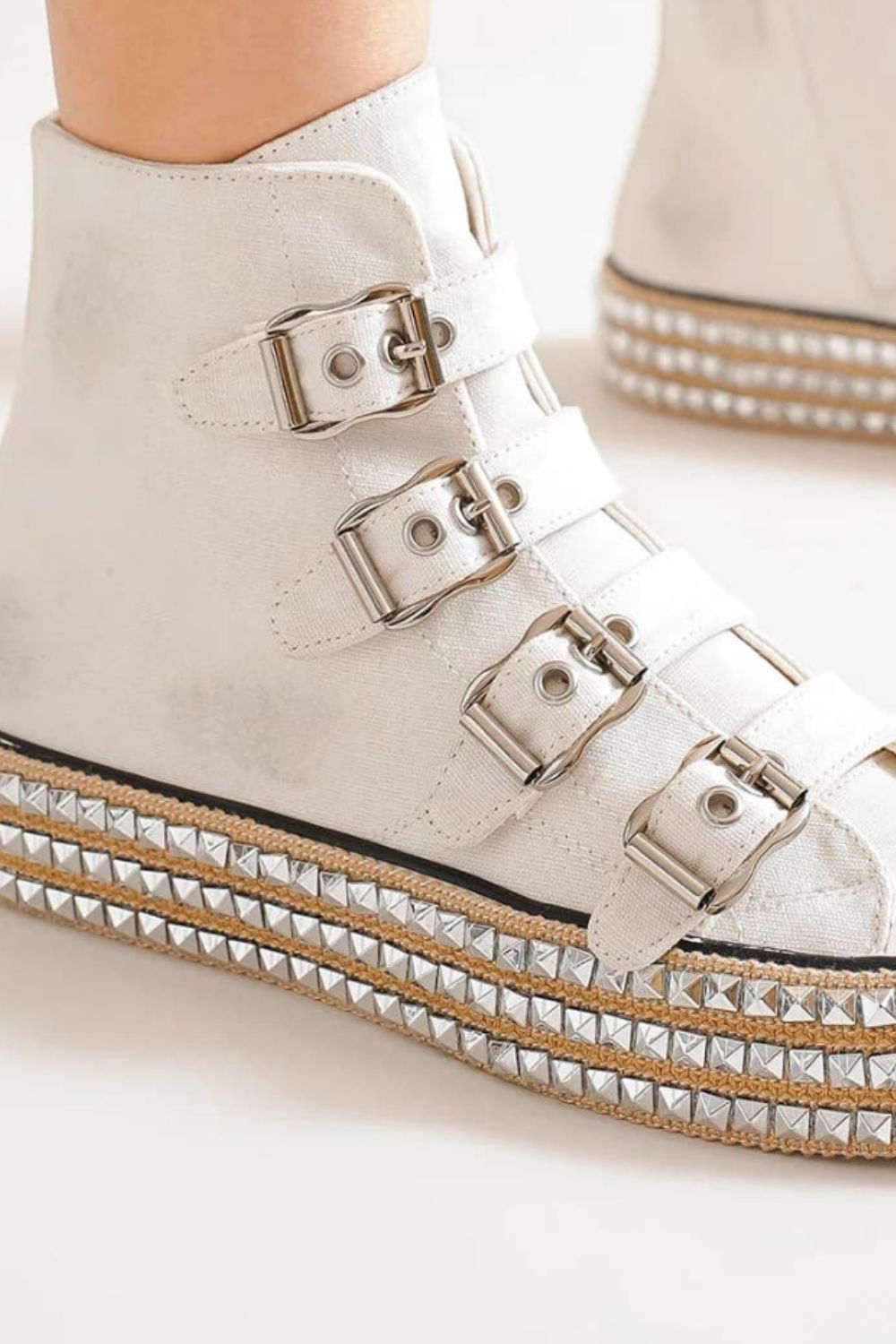 Heri Multi-Buckle Straps Studded Platform Sneakers