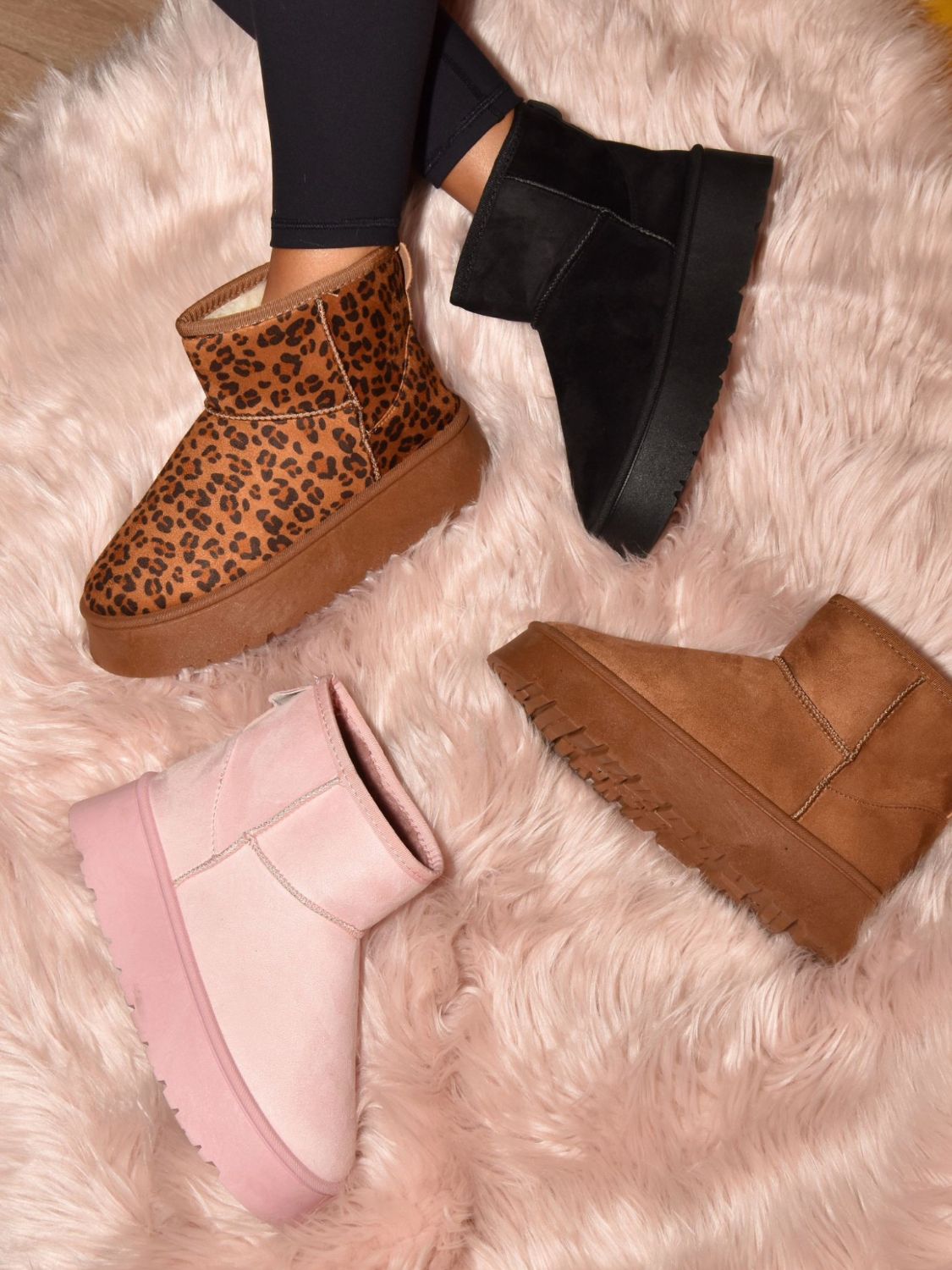 Heri Thermal Furry Leopard Platform Booties