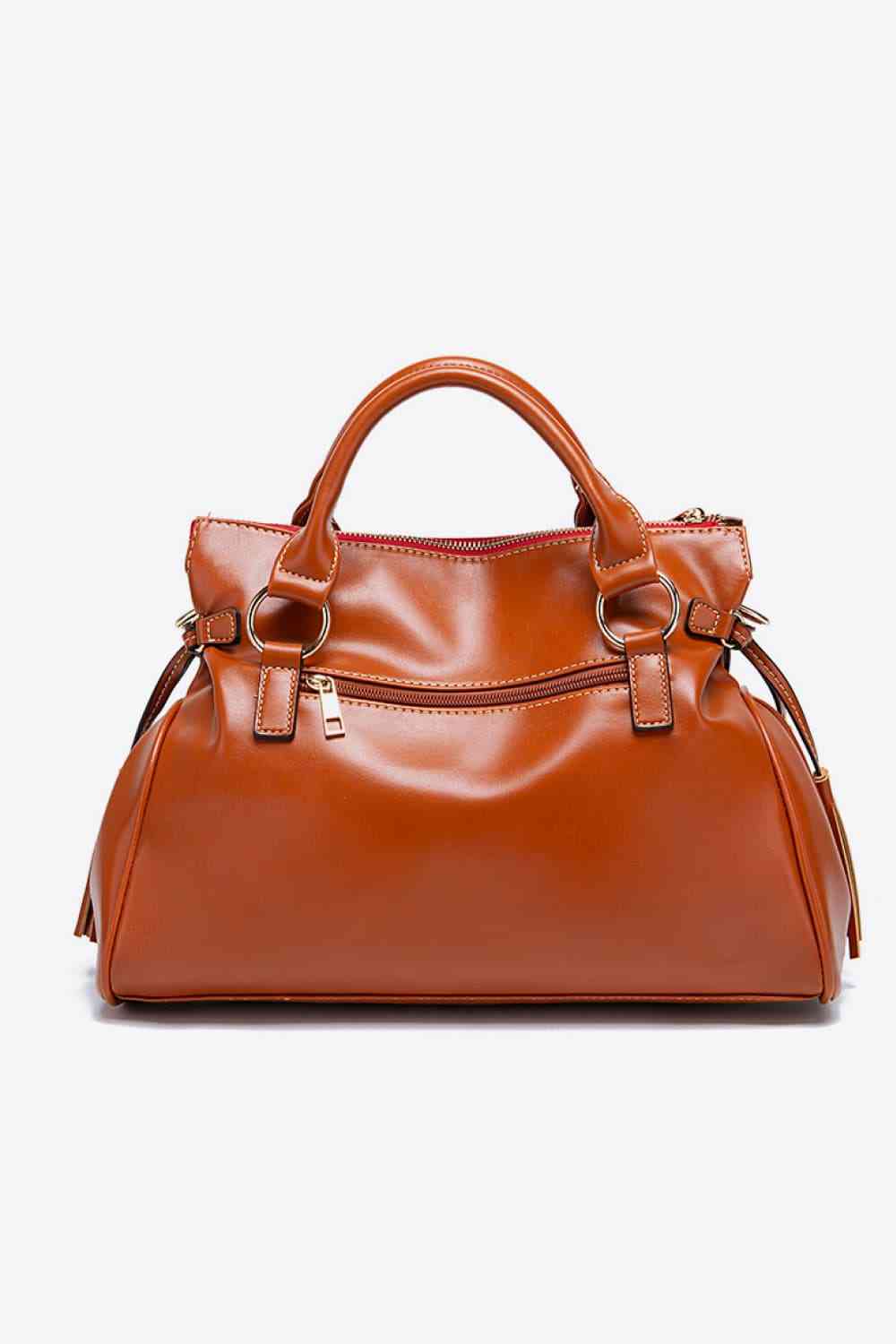 Large Tote Leather Handbag with Tassels