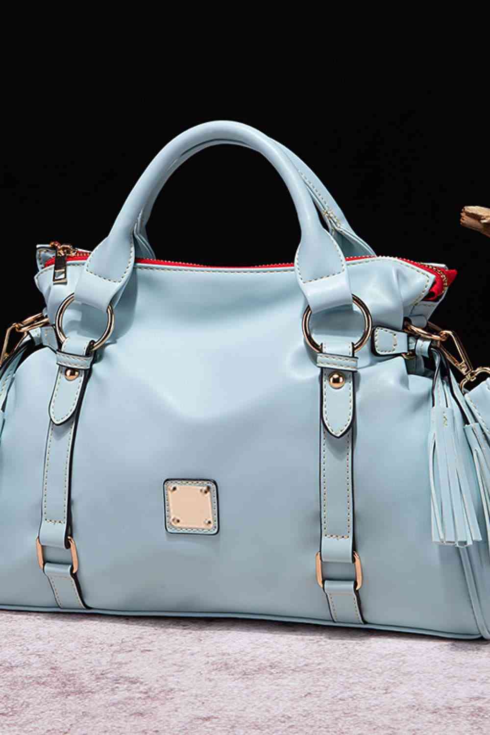 Large Tote Leather Handbag with Tassels