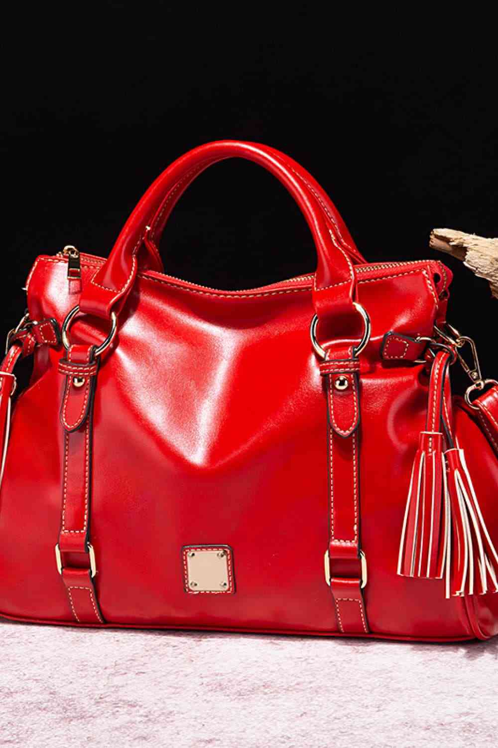 Large Tote Leather Handbag with Tassels