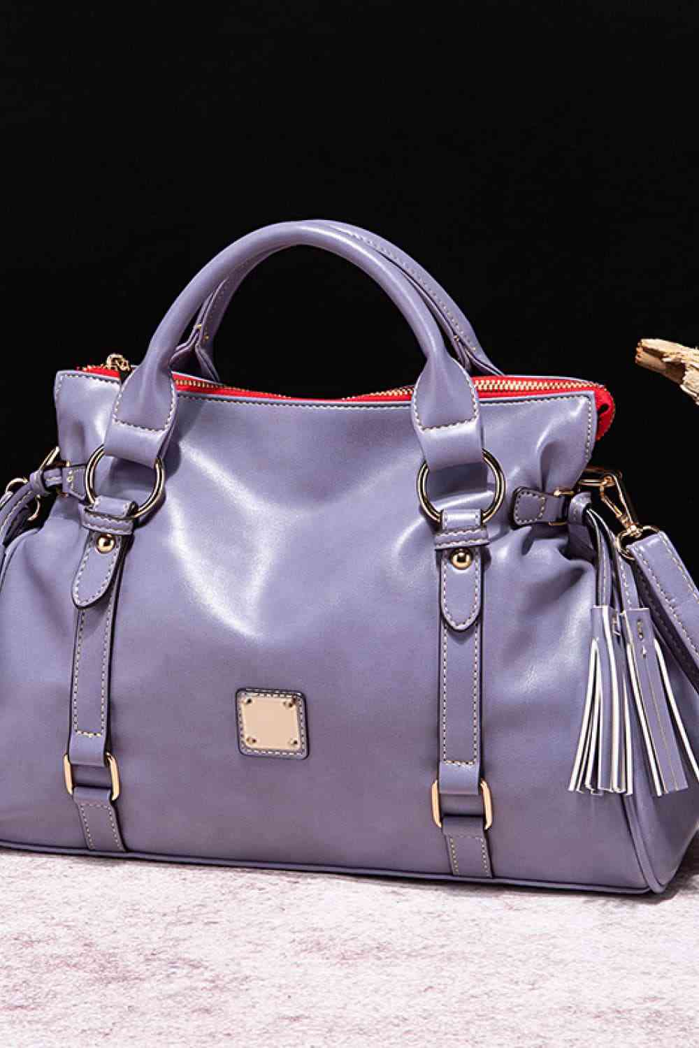 Large Tote Leather Handbag with Tassels