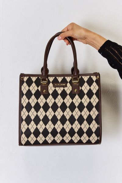 David Jones Argyle Pattern Leather Handbag