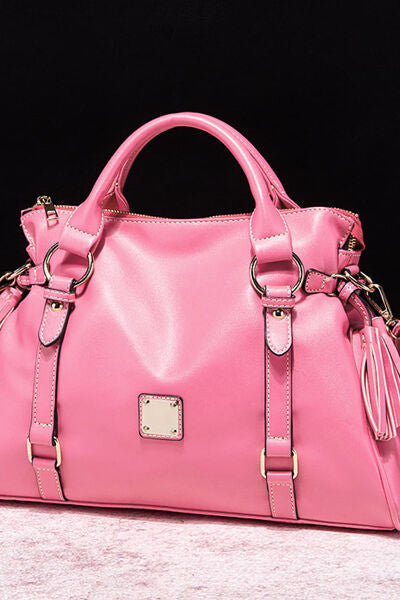 Large Tote Leather Handbag with Tassels